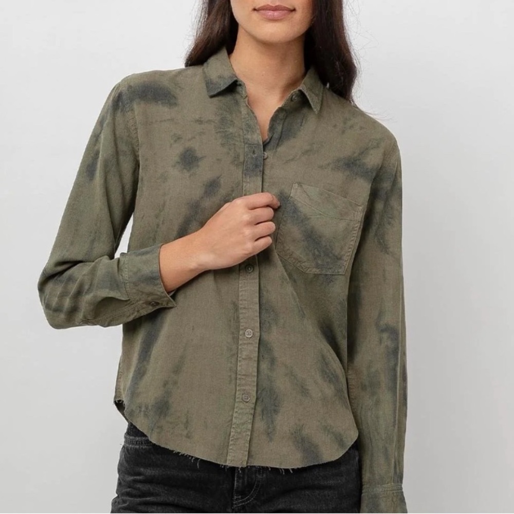 Rails Olive Black Tie Dye Ingrid Raw Button Down Shirt
